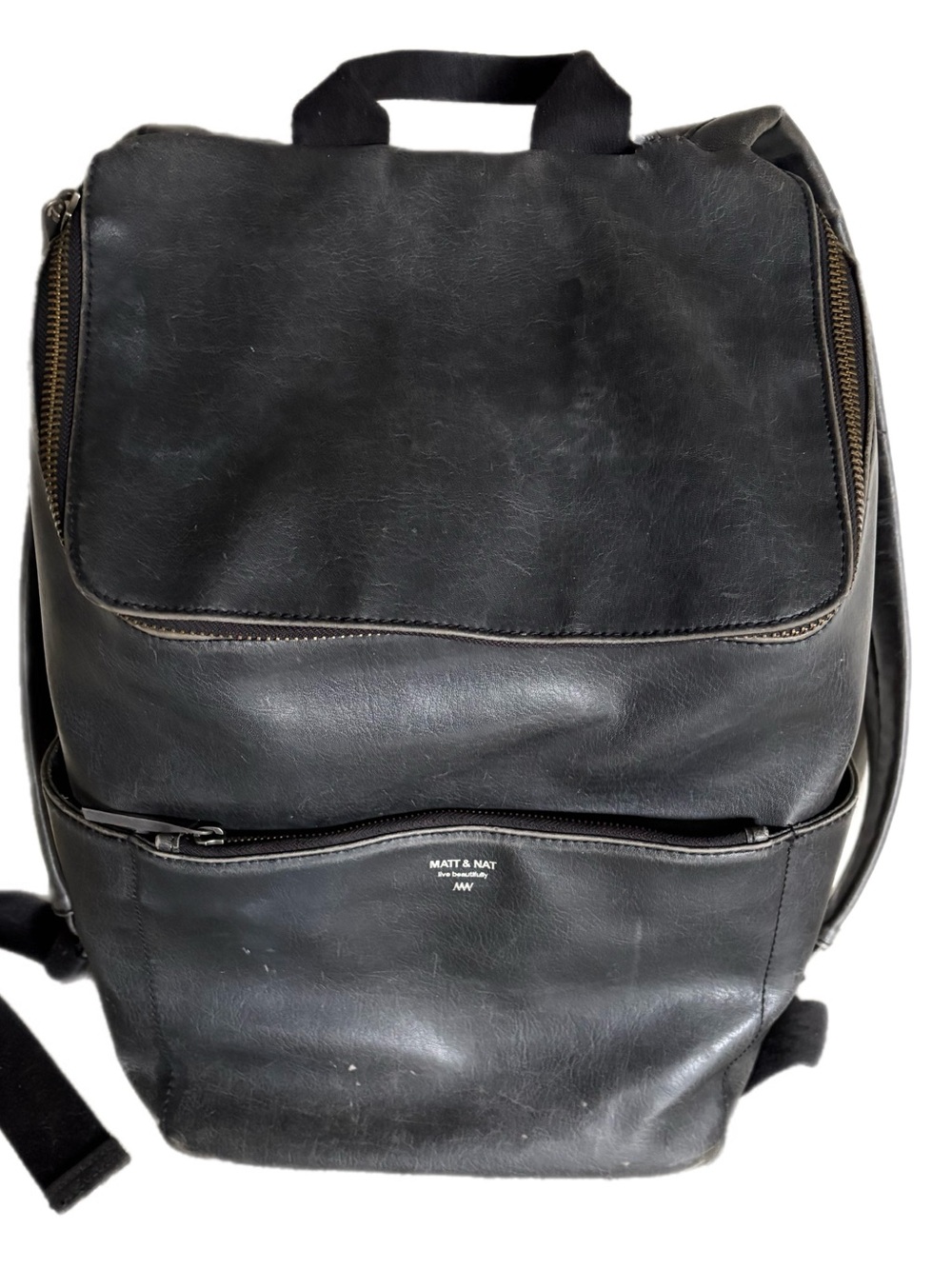 Matt & Nat Black Vegan Leather Backpack with Front Zip Pocket